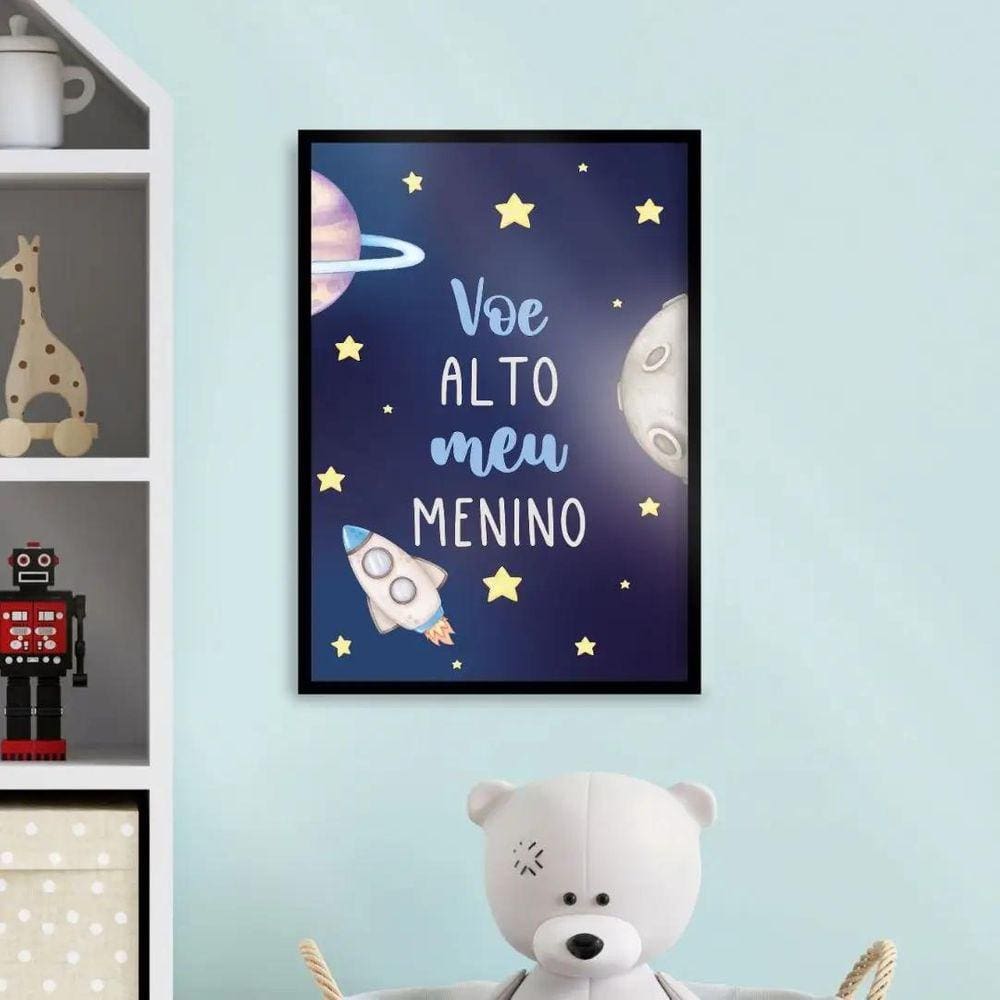 Quadro Infantil Voe Alto Foguete 33x24cm - Com Vidro