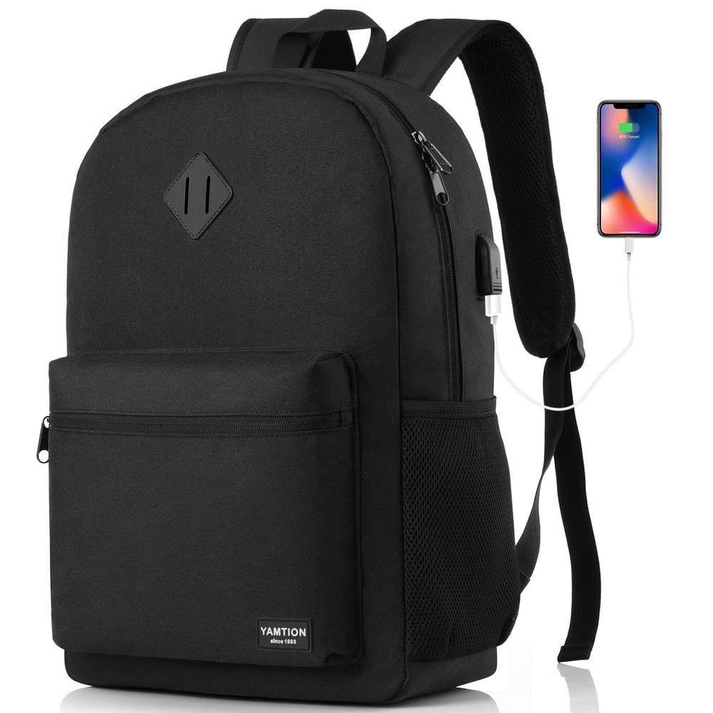 Mochila YAMTION preta para mulheres e homens, laptop 15.6 com cartão USB