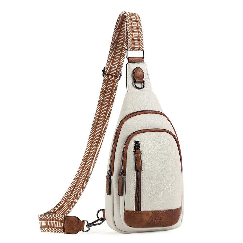 Bolsa Sling CLUCI Crossbody para mulheres em couro bege com marrom