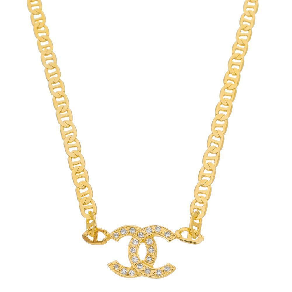Choker Elo Piastrine Cravejado Micro Zircônias Folheado em Ouro 18k