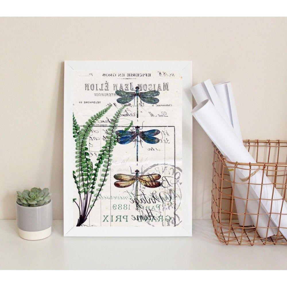 Quadro Decorativo Libélulas - Botânica 45x34cm - Madeira Branca