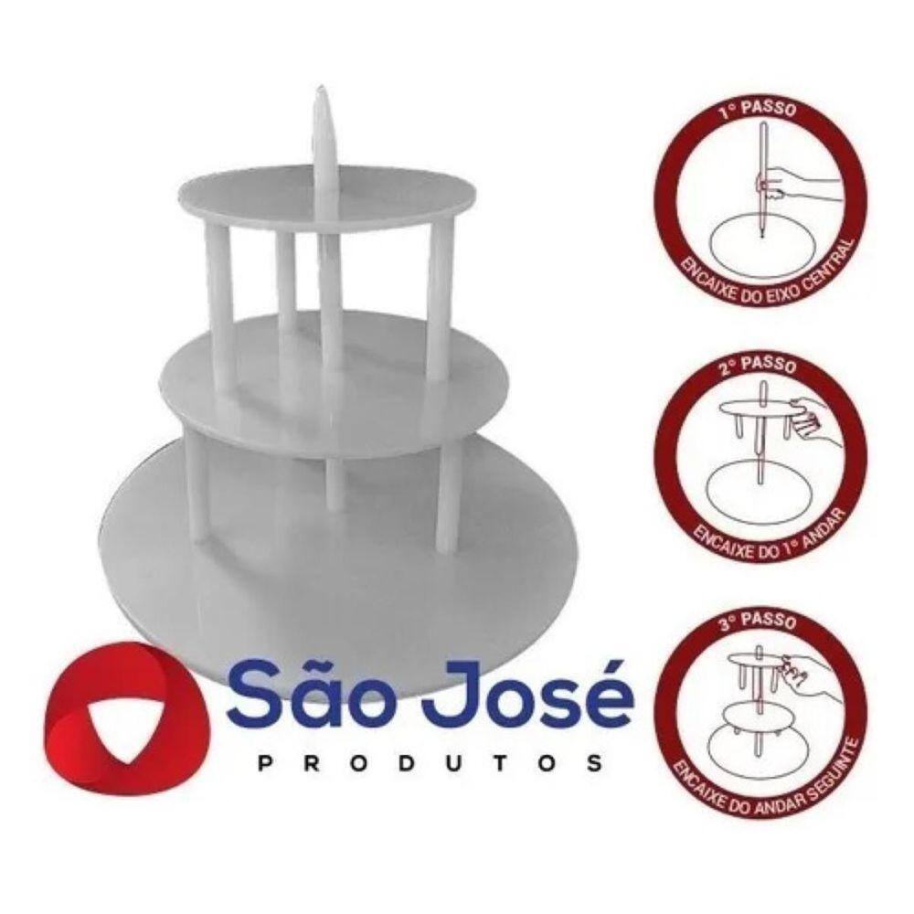 Kit Suporte Para Bolo Redondo De 3 Andares Tipo Banquinho