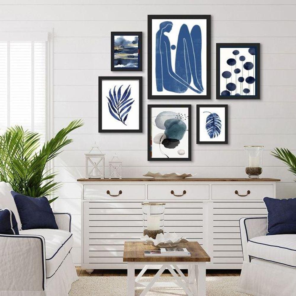 Quadros Decorativos Sala Artes Azuis - Kit 6 Peças
