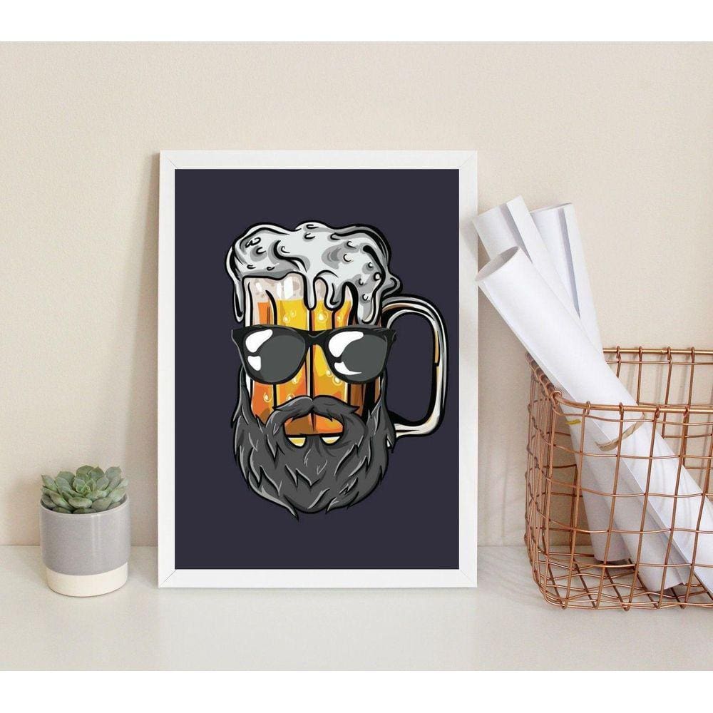 Quadro Cerveja Barbearia 45x34cm Vidro - Madeira Preta