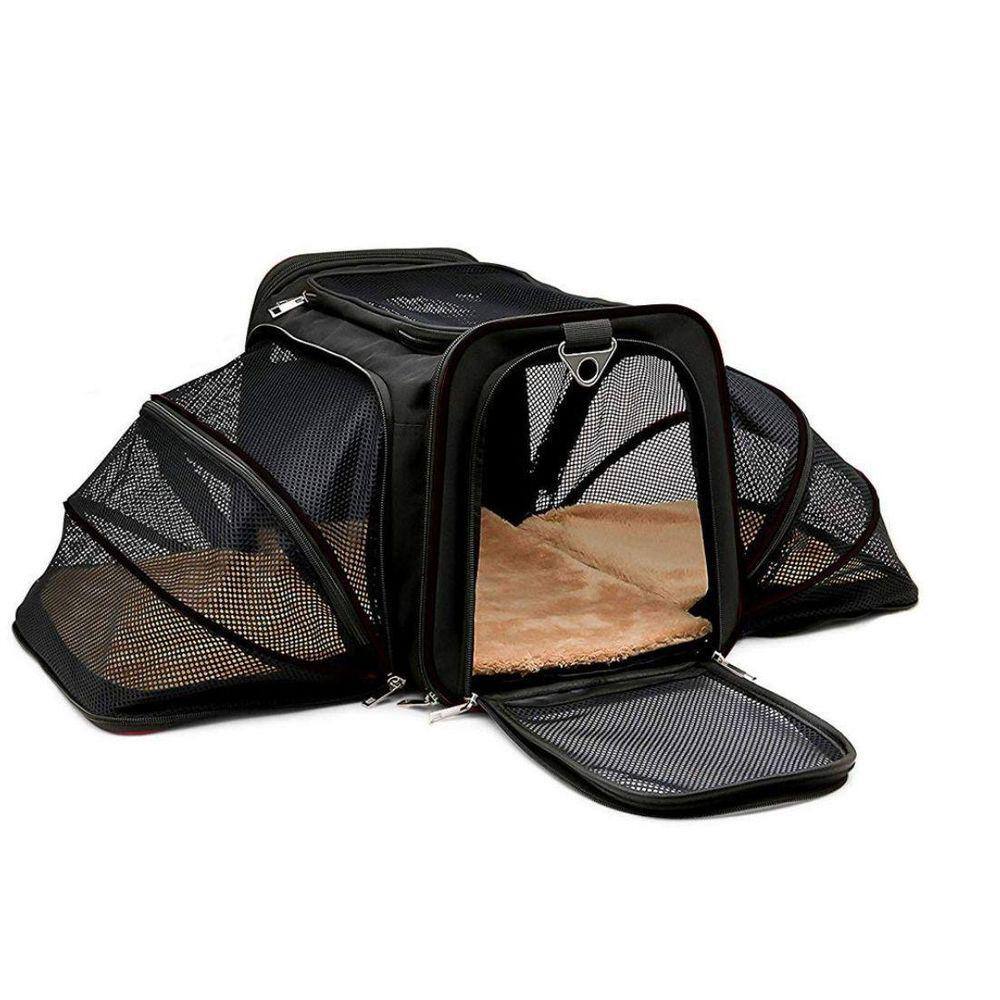 Bolsa Pet Transporte Expansível Preta + Comedouros Retrátil