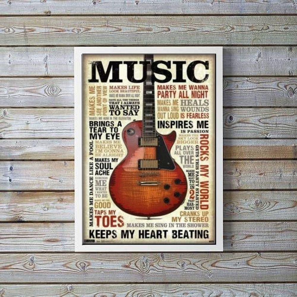 Quadro Decorativo Guitarra Marrom 33x24cm - Preta