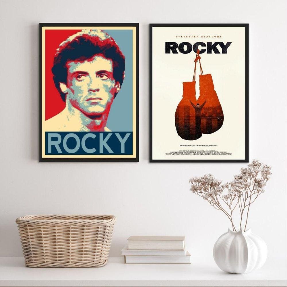 Kit 2 Quadros Rocky Balboa Luva Boxe 45x34cm - Com Vidro