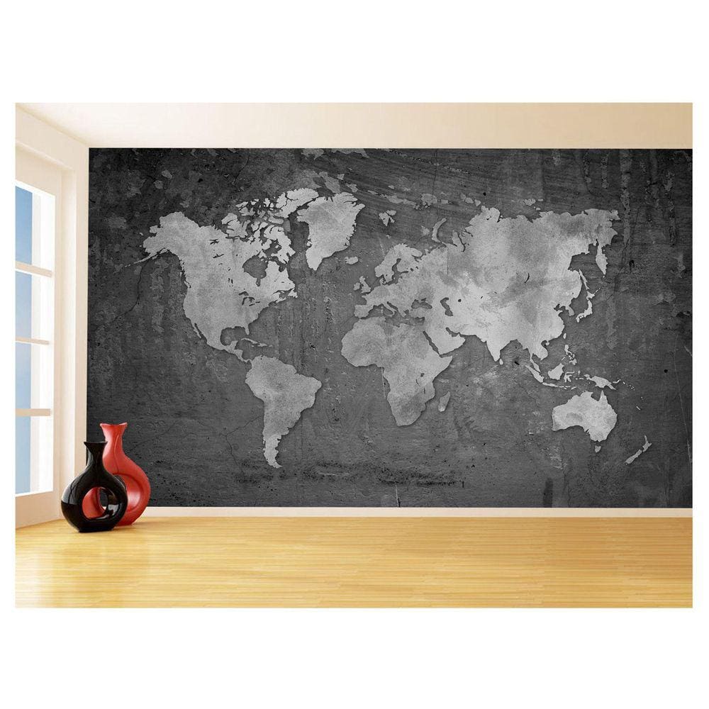Papel De Parede 3D Mapa Mundi Cimento Concreto 3,5M Nmu51