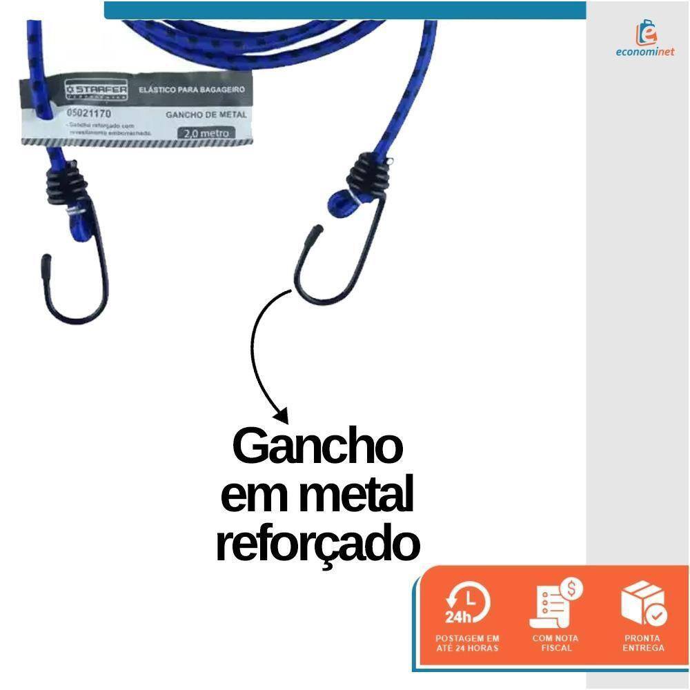 Elástico Bagageiro Com Gancho Metal 2,0 Metros Azul E Preto