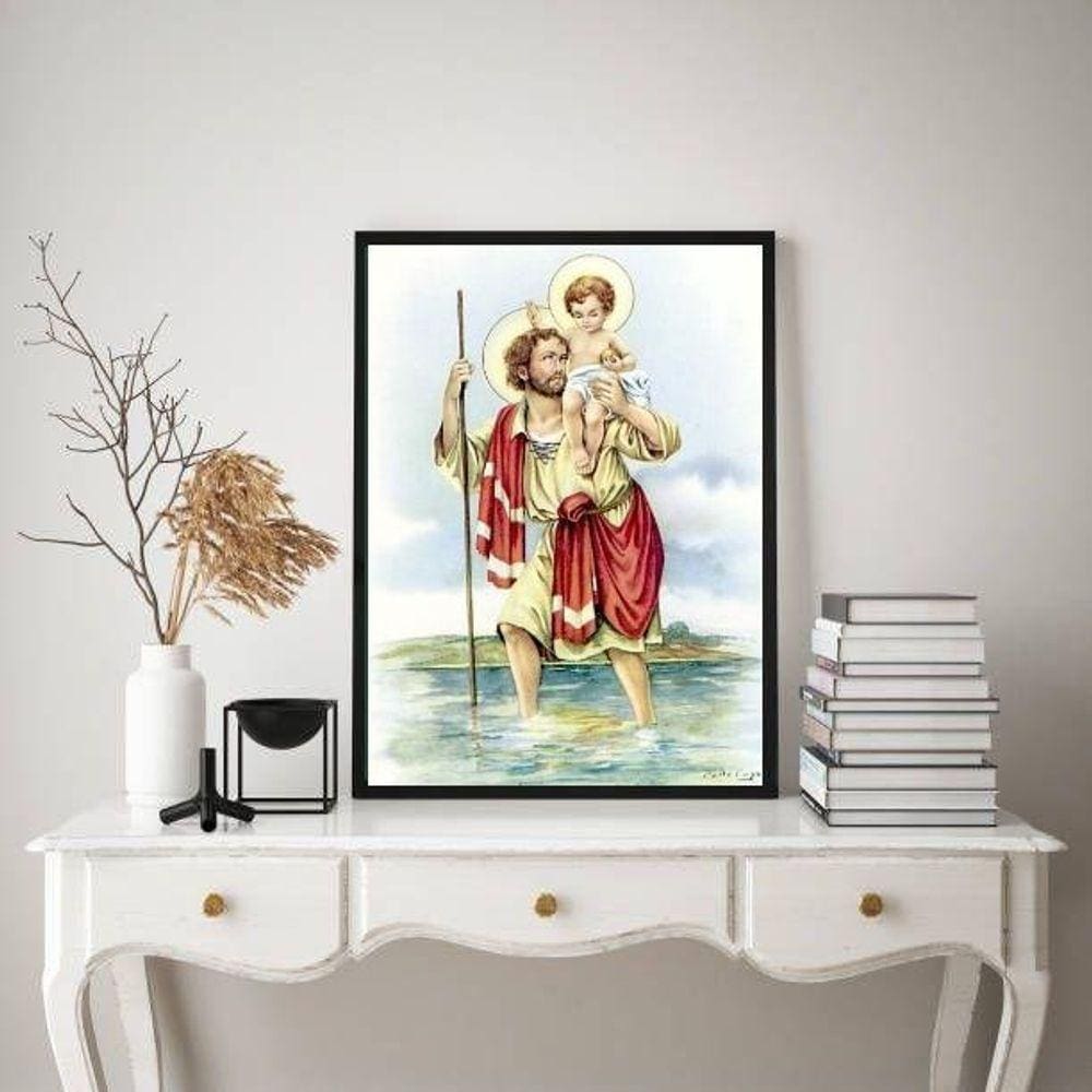 Quadro Decorativo São Cristóvão 33X24Cm - Com Vidro