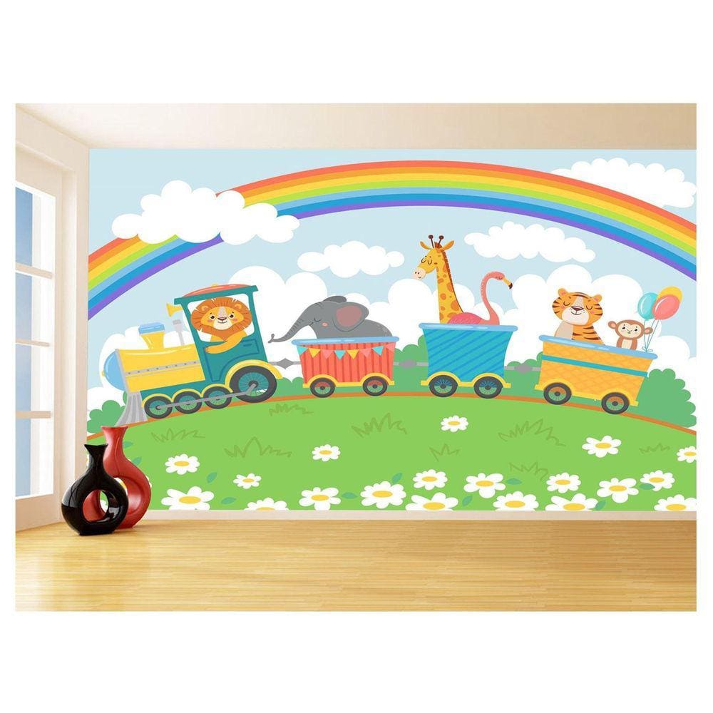 Papel De Parede 3D Infantil Animais Trenzinho 3,5M Azs376