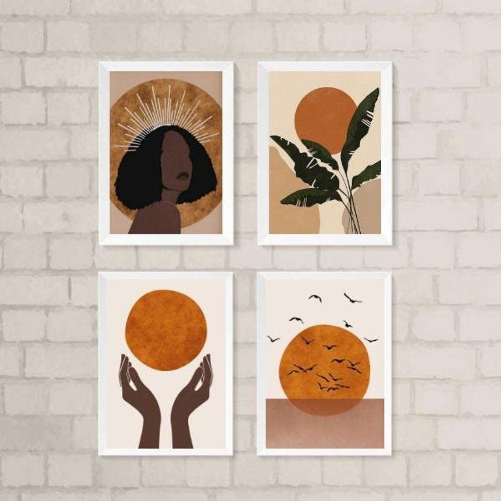 Quadros Decorativos Boho 45x34cm - Moldura Preta