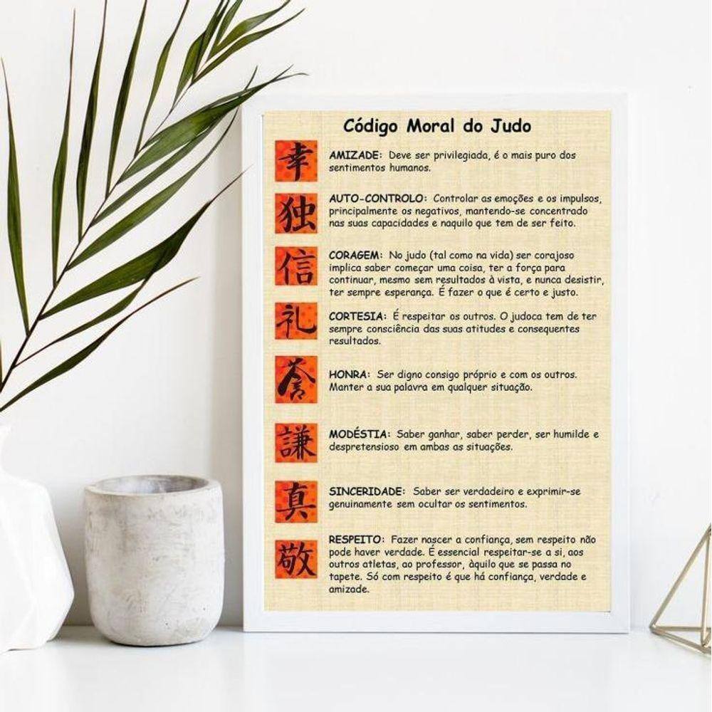 Quadro Decorativo Judô Código Moral 45x34cm - Vidro - Branco