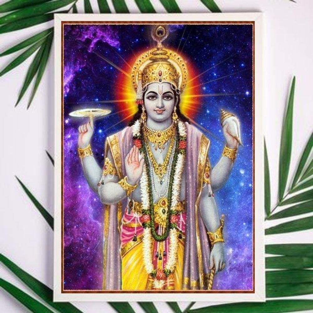 Quadro Decorativo Indiano Vishnu 24x18cm - Madeira Branca
