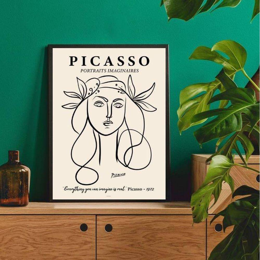 Quadro Minimalista Picasso 45x34cm - Vidro e Moldura Branca