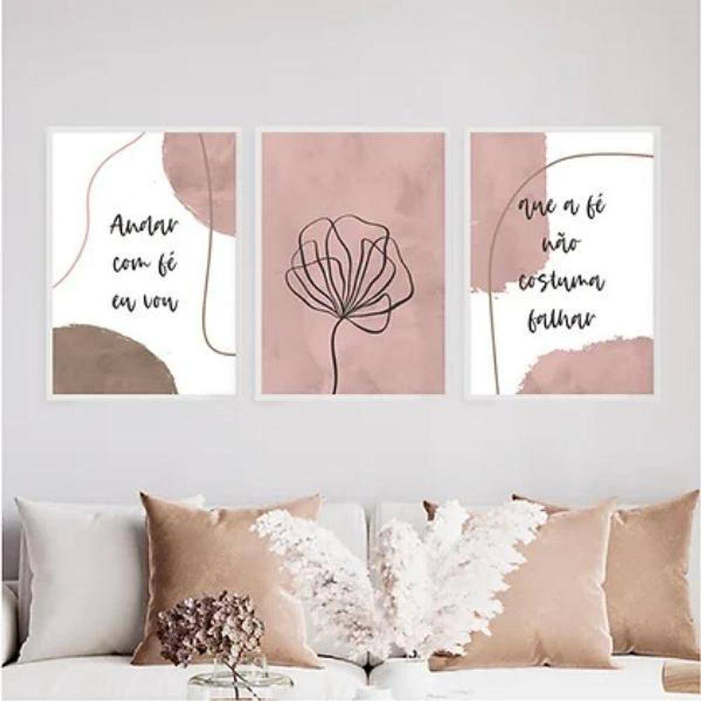 Kit 3 Quadros Abstratos Andar Com Fé Eu Vou 33X24Cm - Vidro