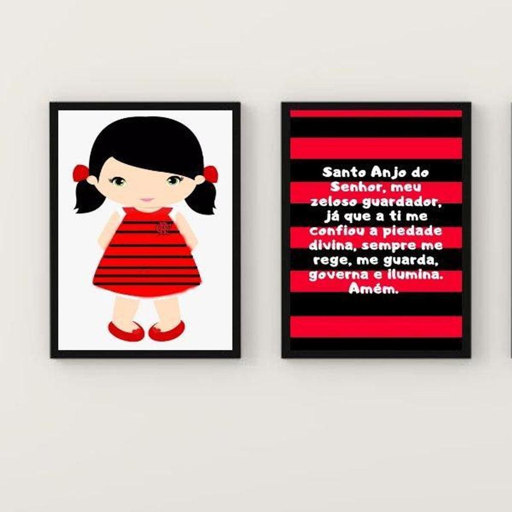 Kit 2 Quadros Infantis Flamengo 24x18cm - Moldura Branca