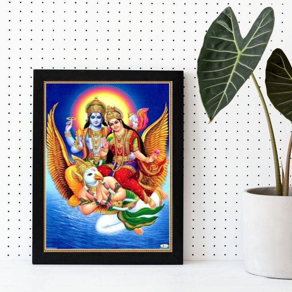 Quadro Vishnu e Lakshmi 45x34cm - Vidro e Moldura Branca