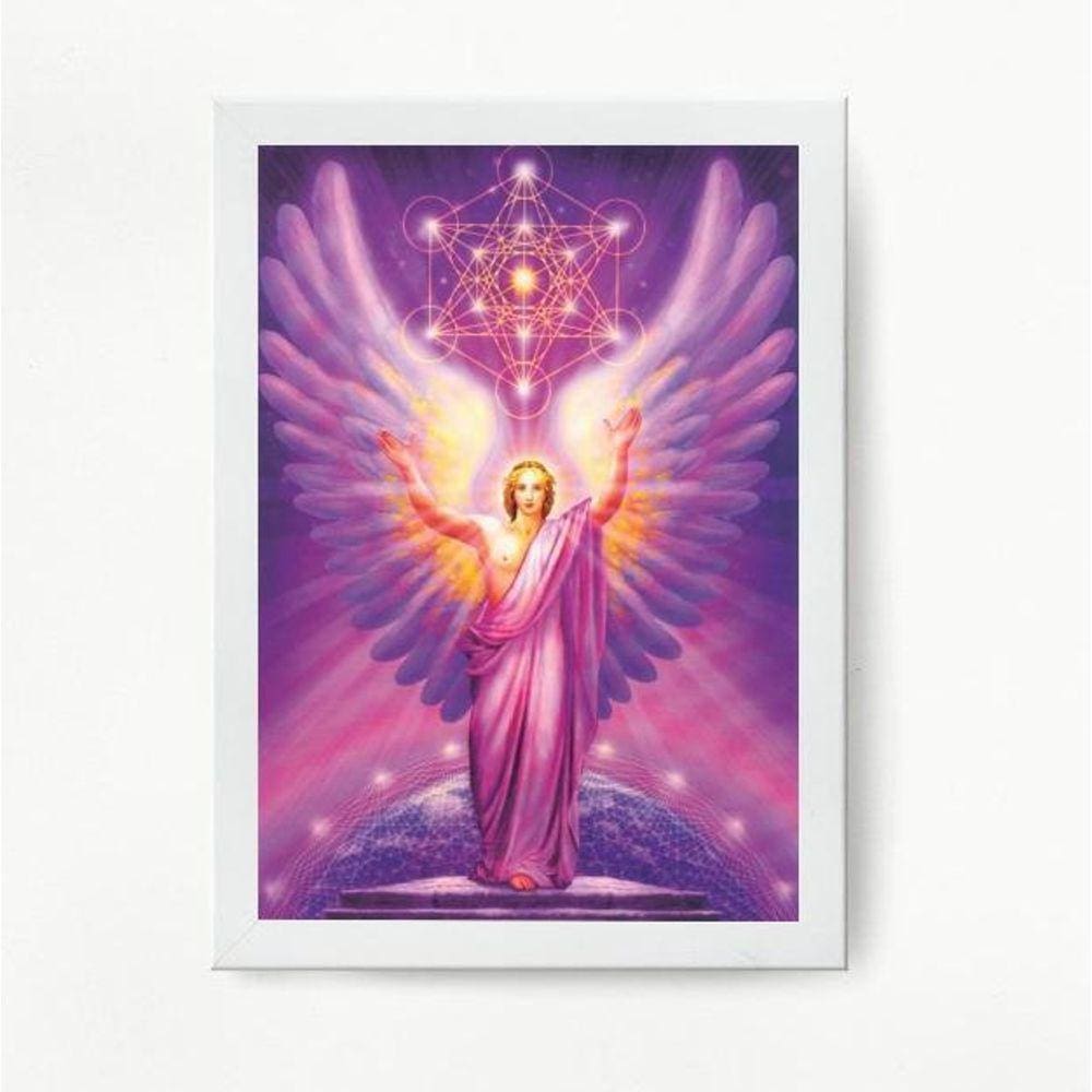 Quadro Decorativo Arcanjo Metatron 24x18cm - Madeira Branca
