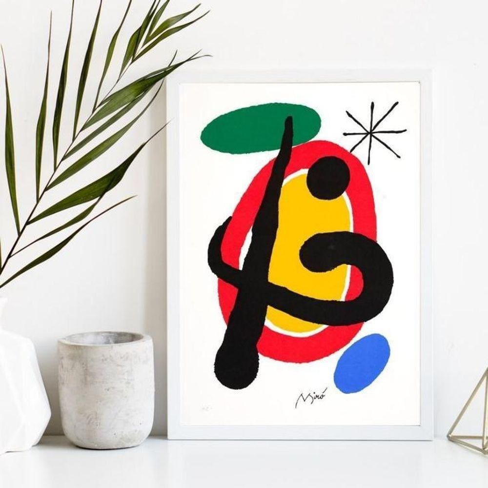Quadro Decorativo Miró 33x24cm Madeira Branca