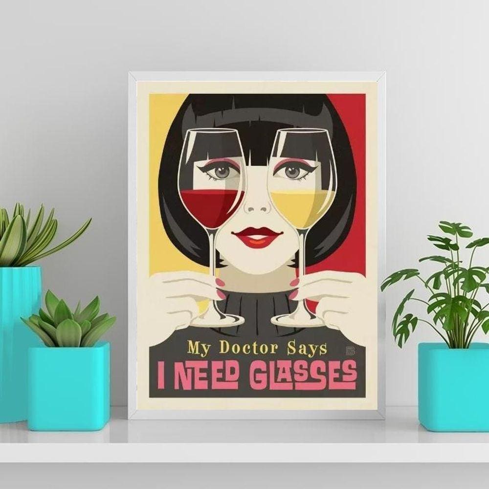 Quadro Decorativo Vinho Glasses 33X24Cm Preta