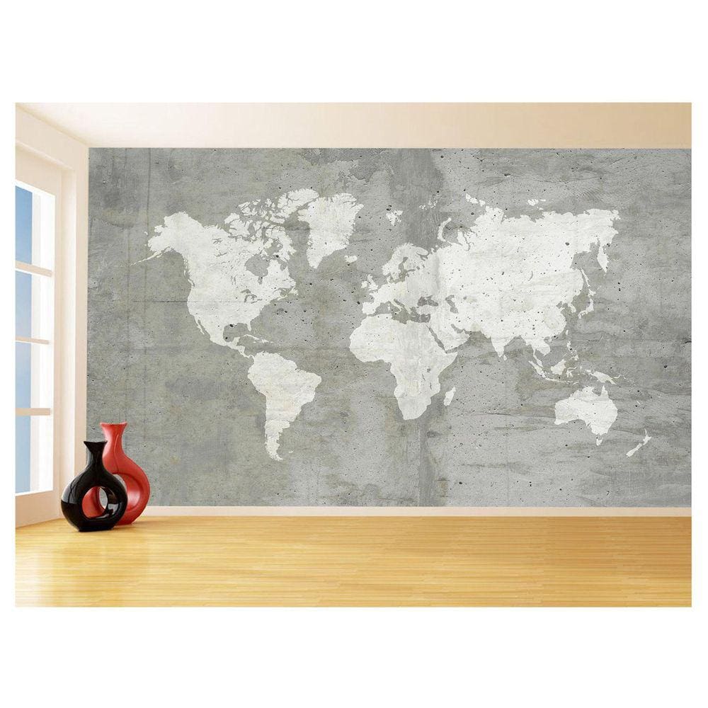 Papel De Parede 3D Mapa Mundi Concreto Cimento 3,5M Nmu85