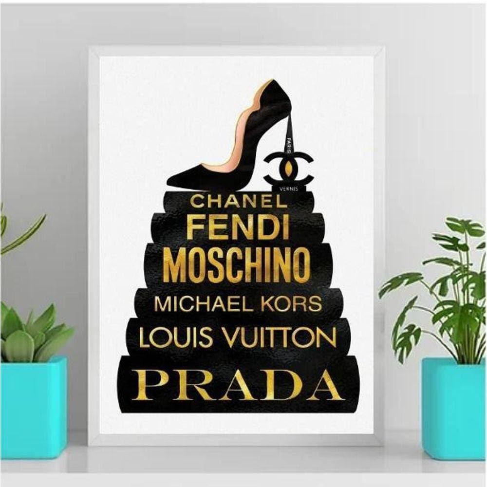 Quadro Fashion Livros Preto E Dourado 24X18Cm Preta