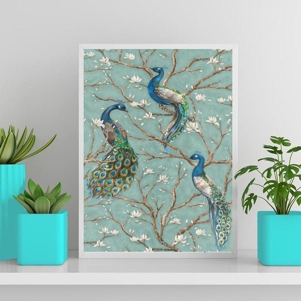 Quadro Decorativo Pavões Vintage 24X18Cm Preta