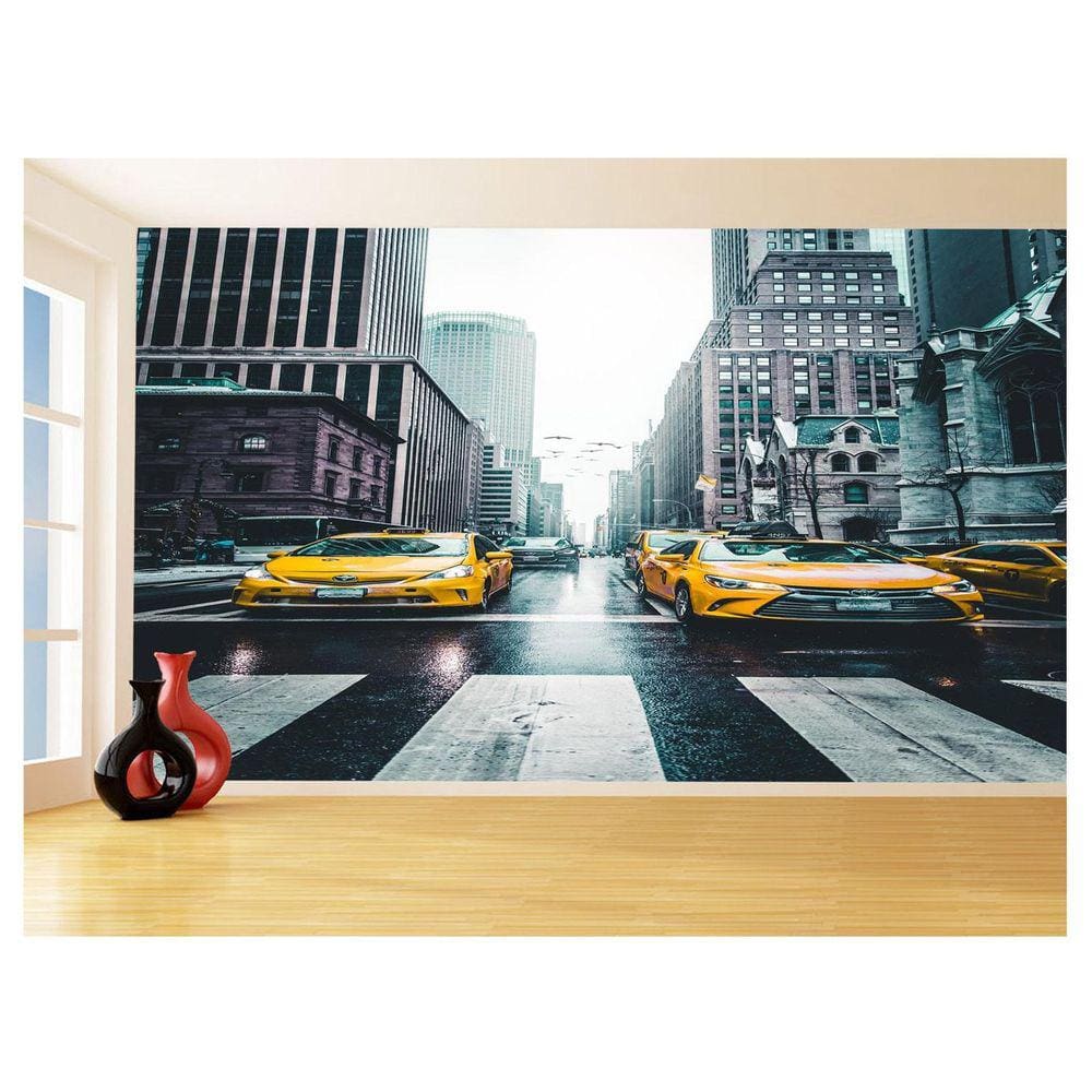 Papel De Parede 3D Cidade New York Chuva Taxis 3,5M Ncd292