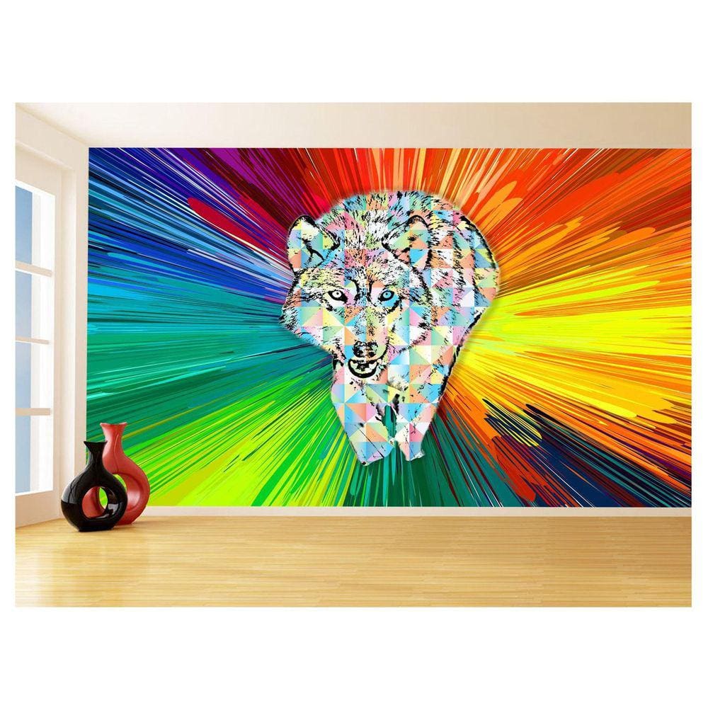 Papel De Parede Animais Pop Art Lobo Colorido 3,5M Pxa595