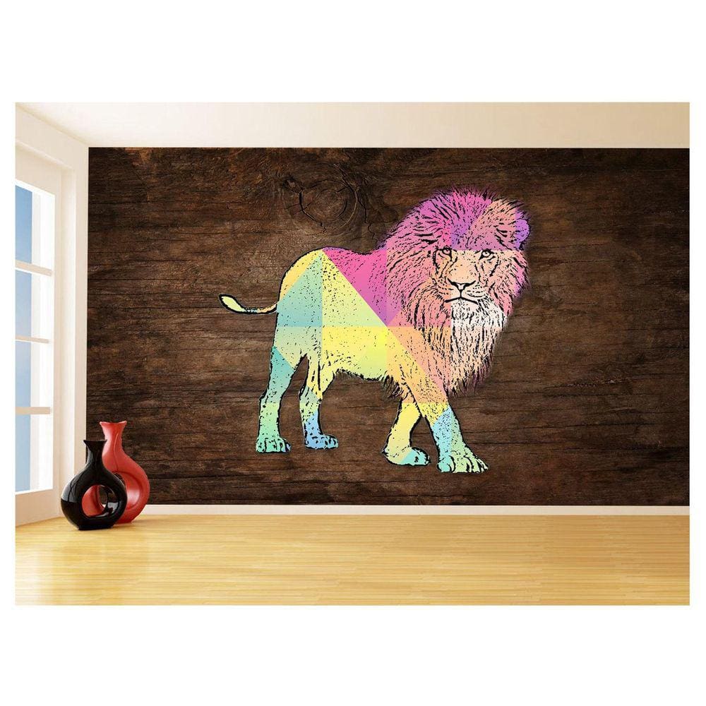Papel De Parede Animais Pop Art Leão Rei Selva 3,5M Pxa53