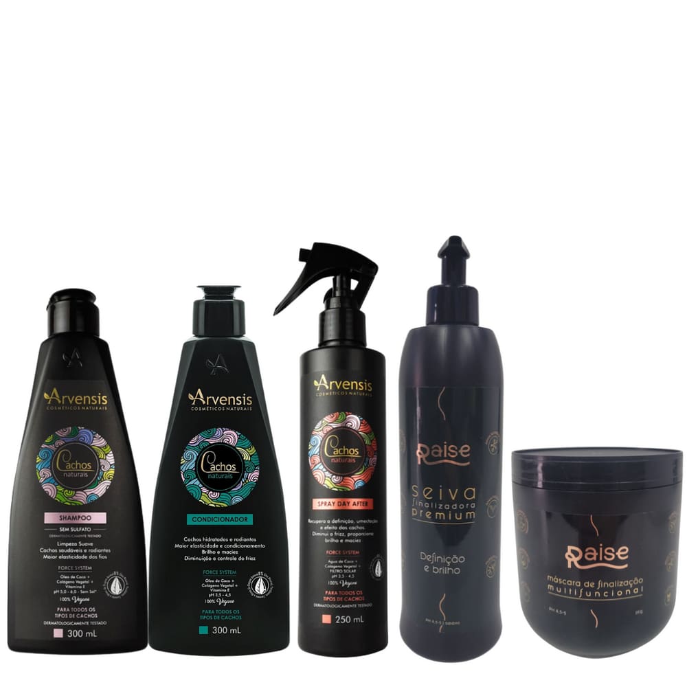 Kit Shampoo, Condicionador, Spray Day After Arvensis + Seiva e Máscara Mutilfuncinal Raise - ARVENSIS E RAISE