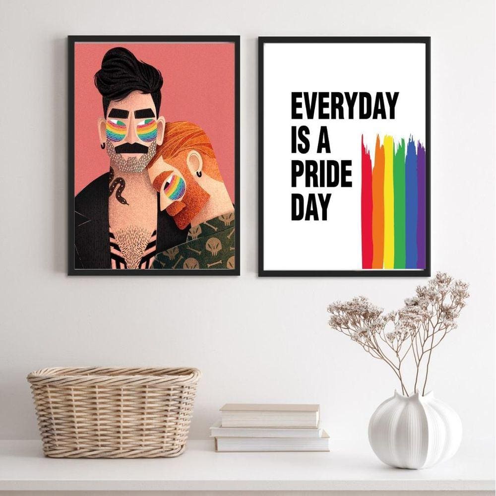 Kit 2 Quadros LGBT 33x24cm - Vidro e Moldura Branca
