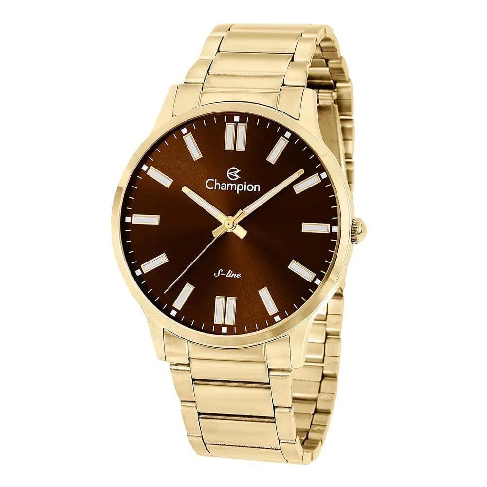 Relógio Masculino Dourado Champion Fundo Marrom +