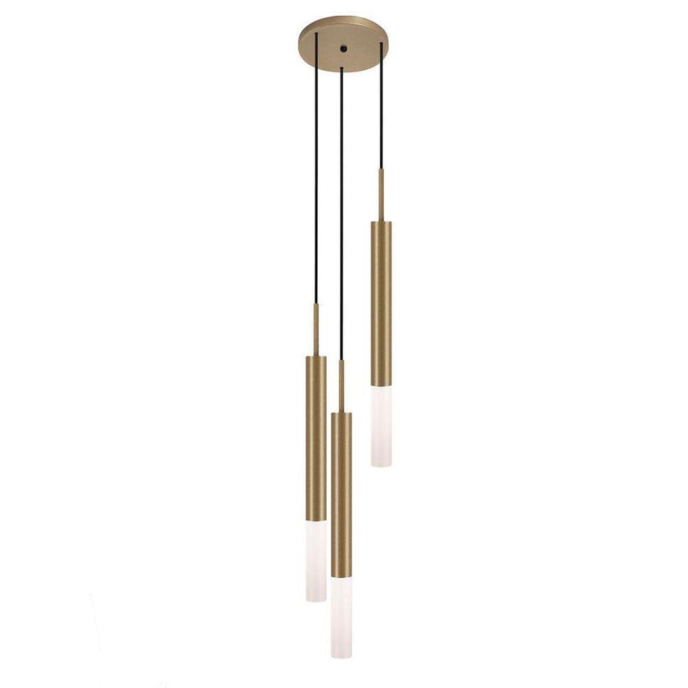 Luminária Teto Pendente Tubo Triplo Difusor Sala Casa Bronze