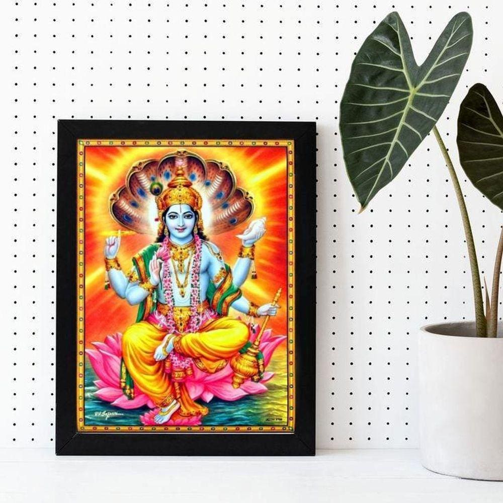 Quadro Decorativo Vishnu 45x34cm Moldura de Madeira Preta