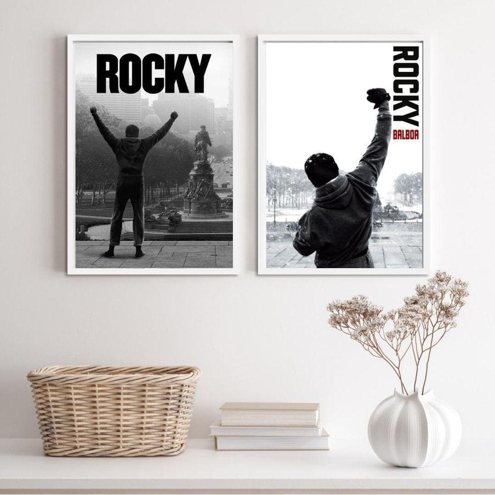 Quadros Rocky Balboa Preto e Branco 33x24cm - Madeira Preta