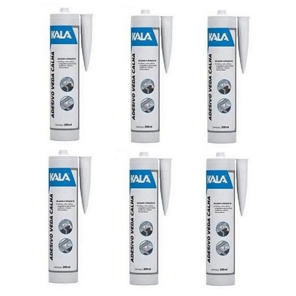 Kit 8 Cola Adesivo Veda Calha Cinza 280G 310Ml Extra Forte Kala