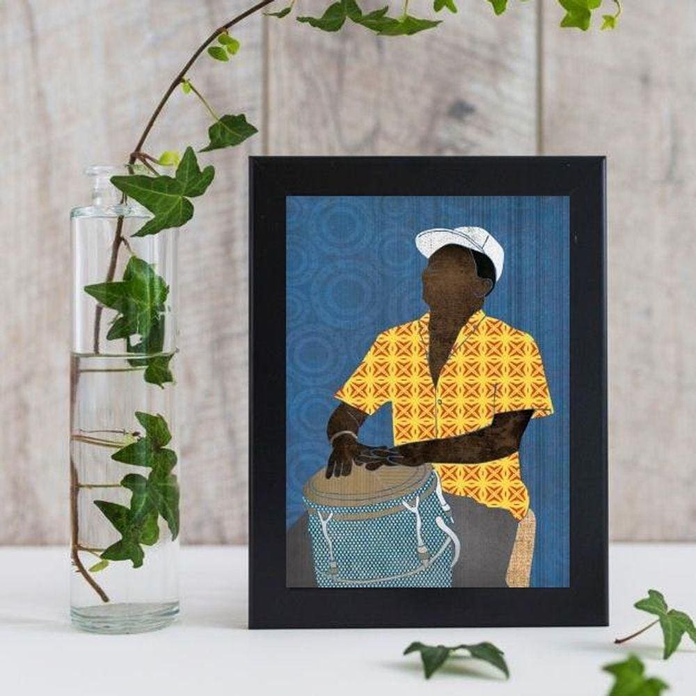 Quadro Músico Sambista 45x34cm - Vidro e Moldura Preta