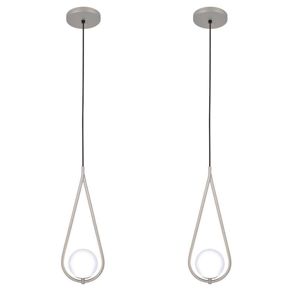 Kit 2 Luminária Teto Pendente Gota Globo Vidro Cozinha Prata