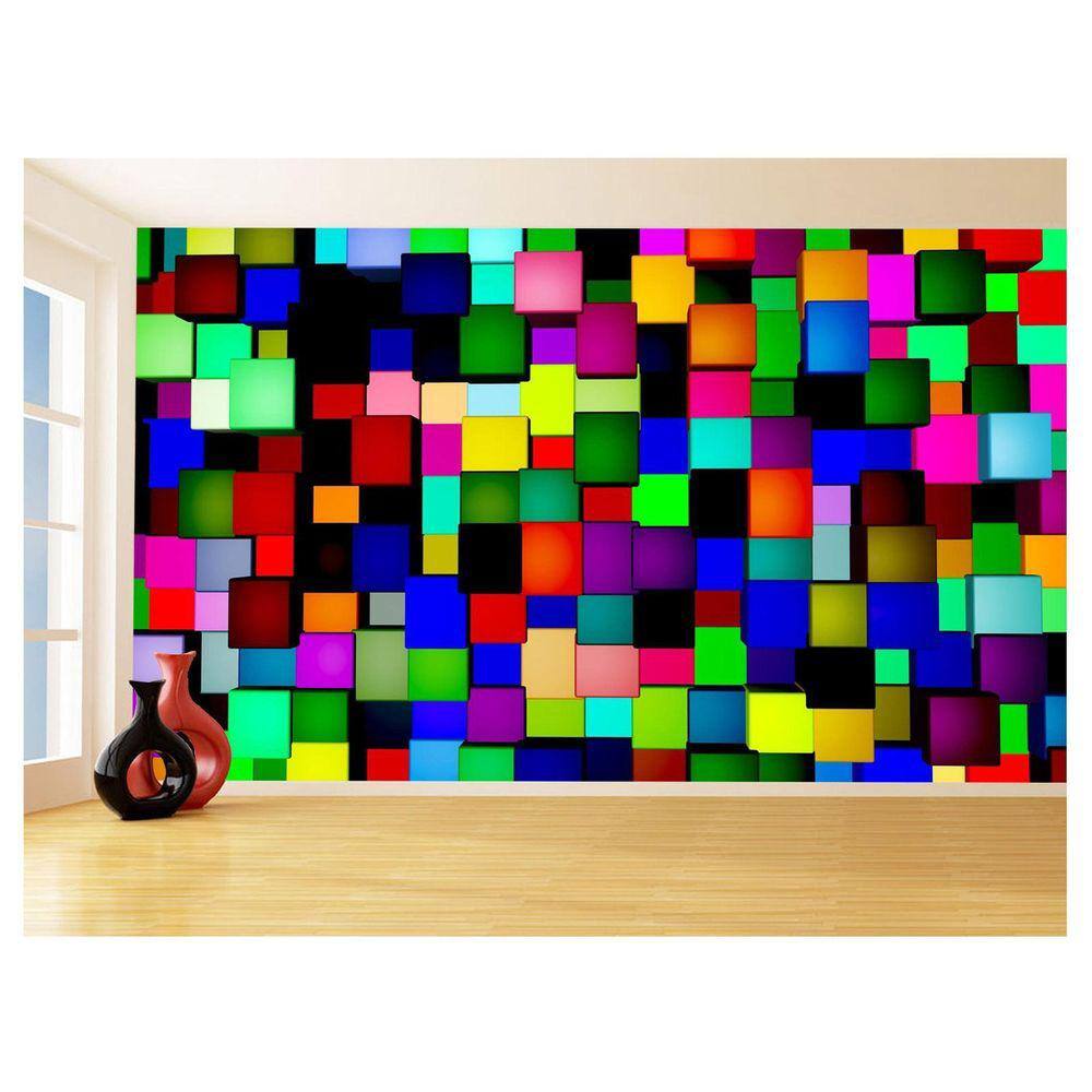 Papel De Parede 3D Geométrico Cubos Coloridos 3,5M Gmt64