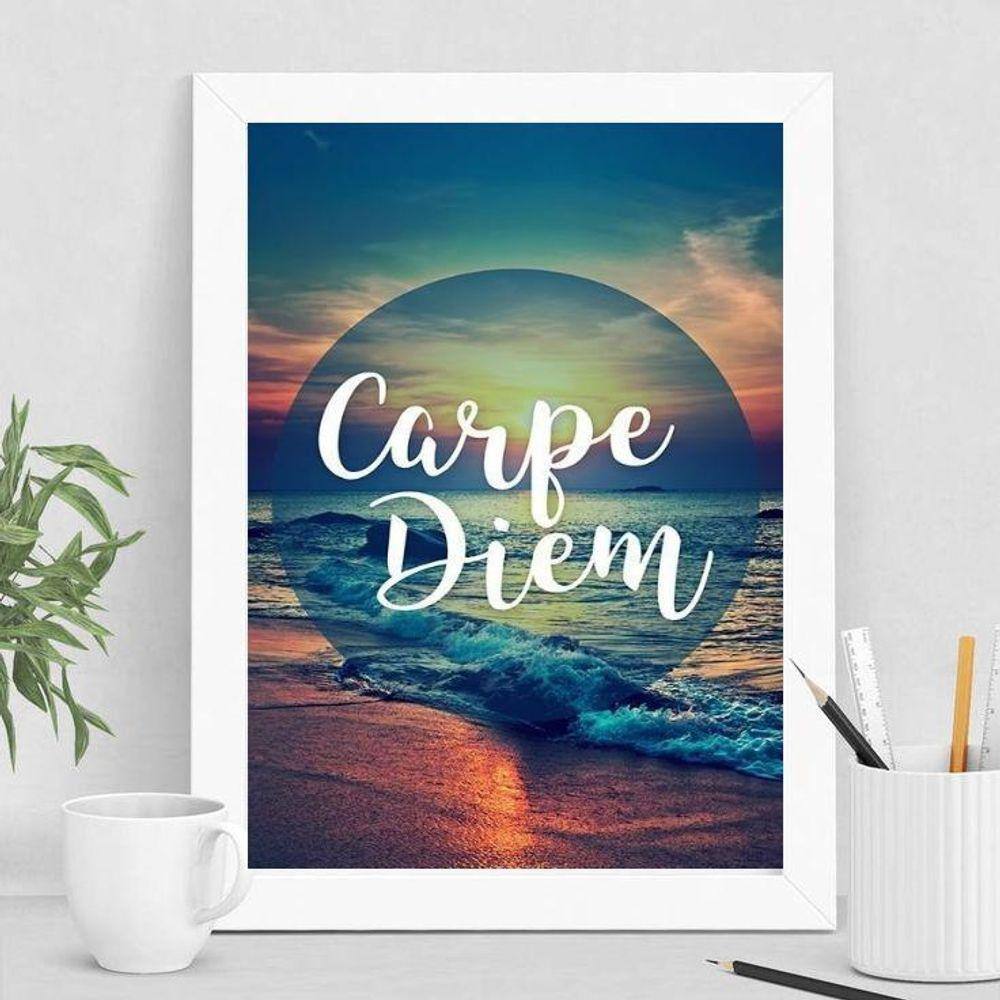 Quadro Decorativo Praia Carpe Diem 33x24cm - Moldura Preta