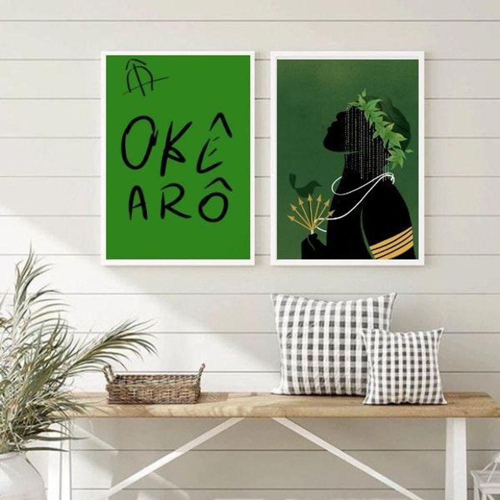 Quadros Decorativos Okê Arô Oxóssi 33x24cm - Madeira Branca
