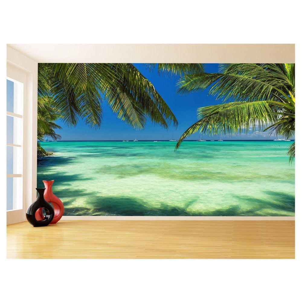 Papel De Parede Coqueiros Praia Mar Azul Água 3,5M Npr284