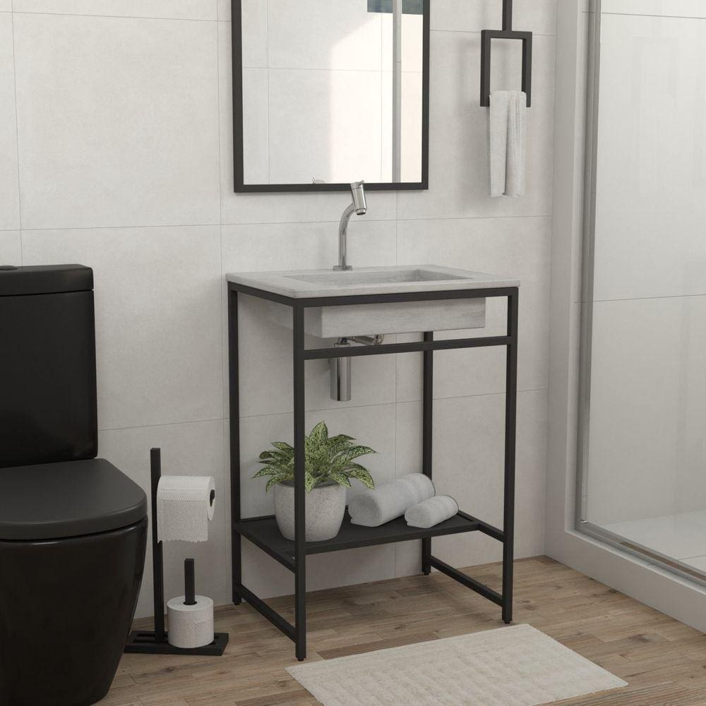 Gabinete para Banheiro Iron Black 60cmx45cm Preto Fosco/Concreto