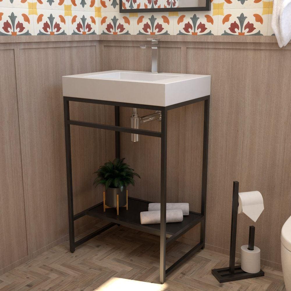 Gabinete para Banheiro Iron Black 60cmx45cm com Cuba Sobrepor Preto Fosco/Branco Fosco