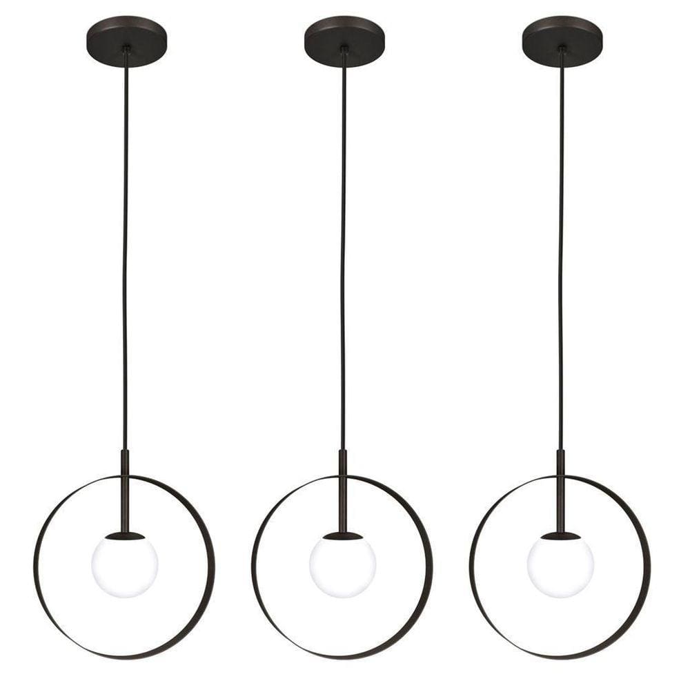 Kit 3 Luminárias Pendente Teto Círculo Globo Moderno Preto