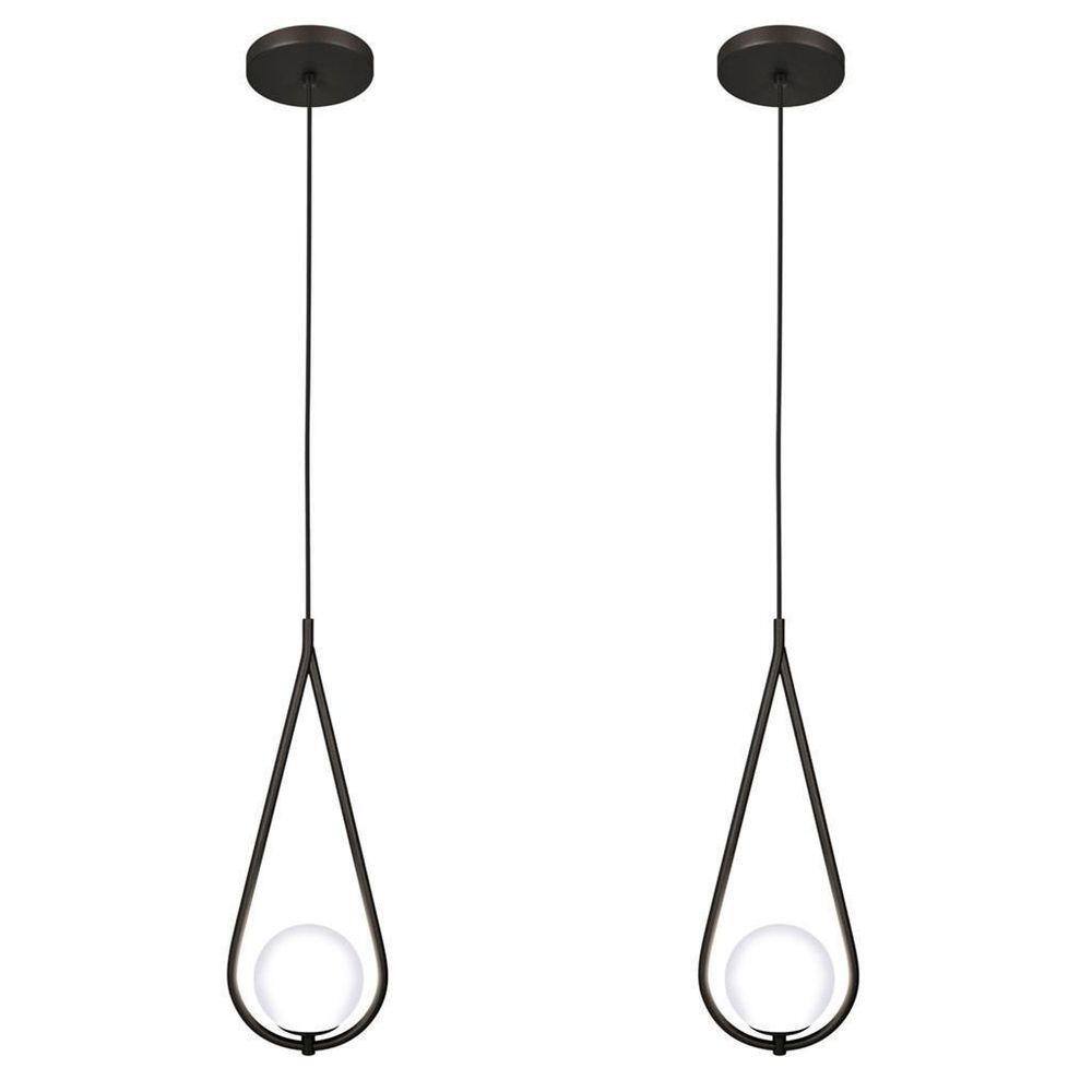 Kit 2 Luminárias Lustre Teto Pendente Gota Globo Sala Preto