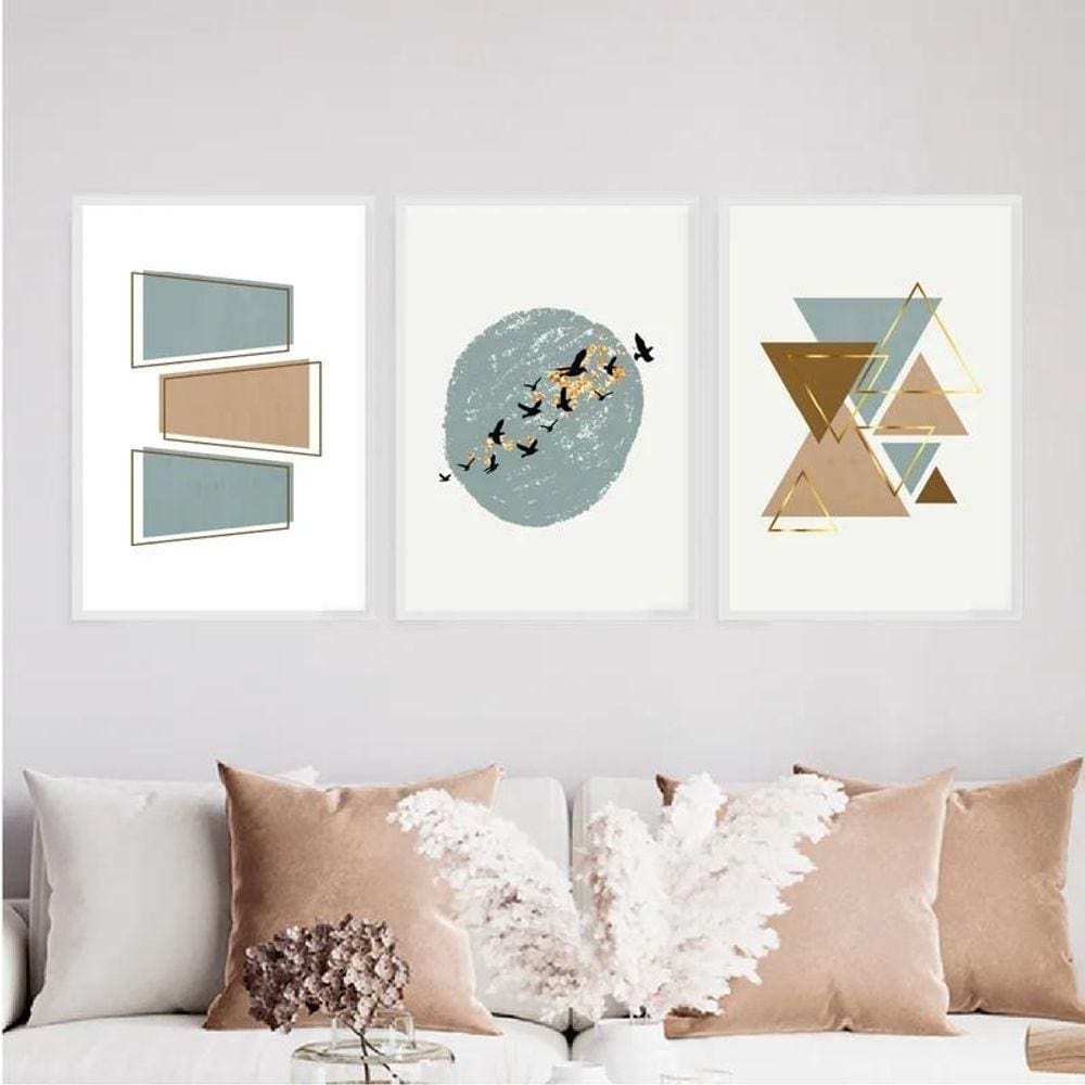 Kit 3 Quadros Abstratos Geométricos 33X24Cm - Vidro Preta