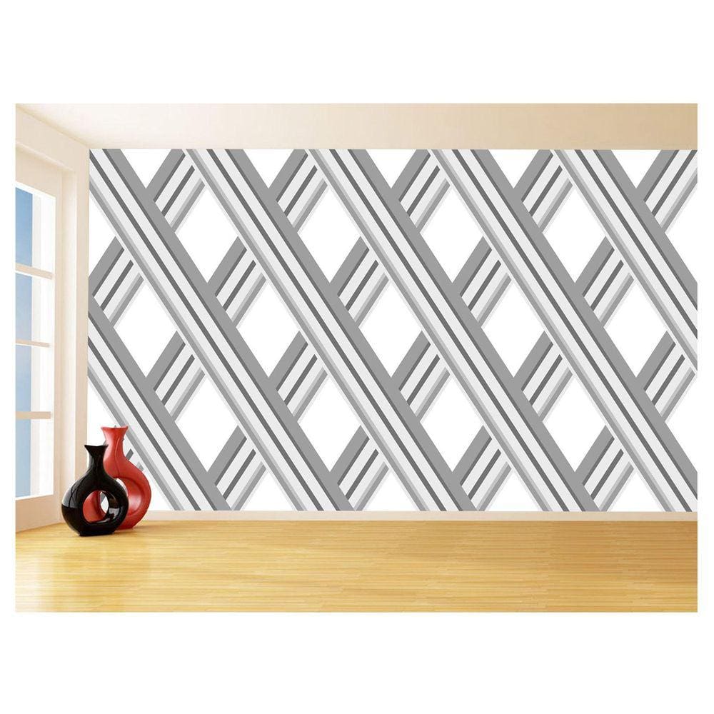 Papel De Parede 3D Listras Cinza Padrão Diagonal 3,5M Lst06